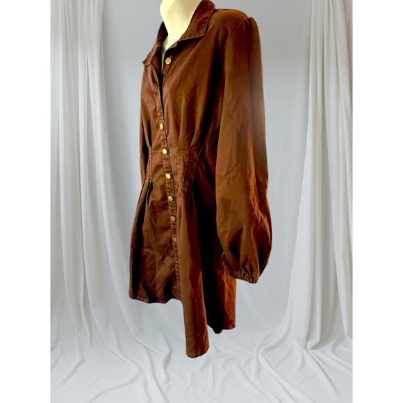 Petal And Pup Phoenix Mini Dress Brown Denim Cinched Long Sleeve Fall Size XL - Picture 3 of 15